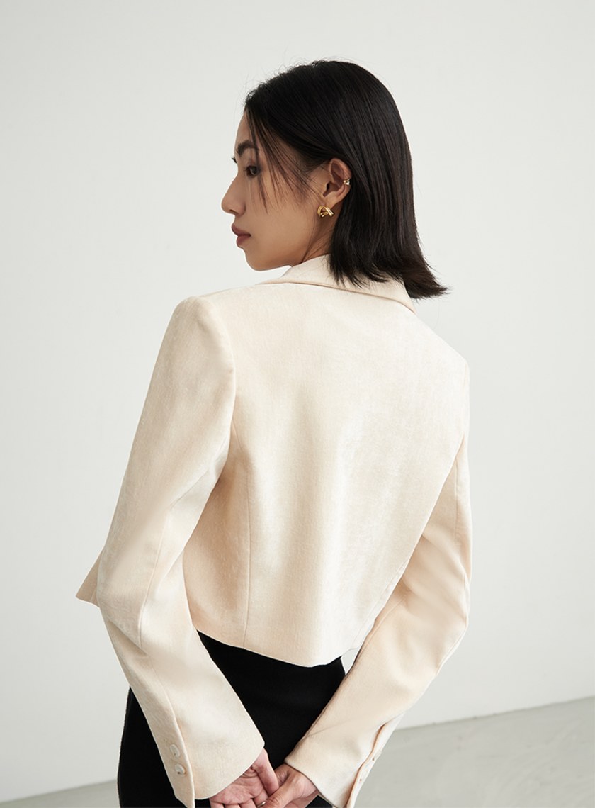 可拆領絨面短版西裝外套